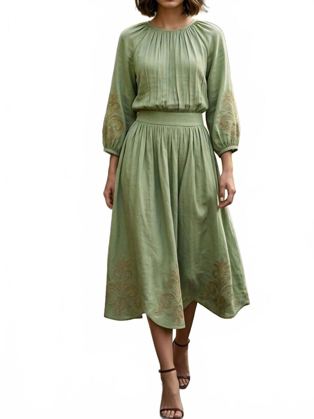 NEW AZURA gathered midi skirt in green